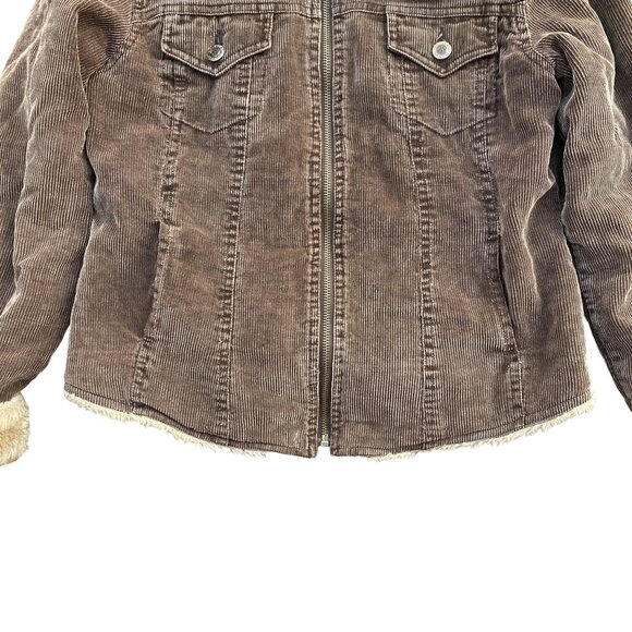 Arizona Jeans Co Corduroy Sherpa Trucker Jacket Wm Sz S Brown 90s Grunge Western - Picture 5 of 14